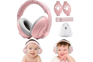 QSLKI 2-in-1 Baby-Gehörschutz mit Geräuschunterdrückung, verstellbare Kopfhörer Lärmschutz bis 48 Monate, Kapselgehörschützer für Neugeborene, Rosa