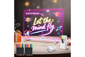 SOLORAGE Led Drawing Board with 10 Light Modes, Reusable Magic Board with 14 Color Pens for Kids, Light Up Acrylic Doodle Glow Board Ideal for Festivities,35 * 25cm