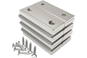Magnetpro 8 Pieces Rectangular Magnets 20 KG Force 40 x 13.5 x 5 mm with Countersunk Hole and Capsule, Household and Industrial Magnet with Mounting Screws