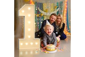 MIXIFOX 4FT Light Up Numbers Birthday Decorations for Girl Boy: Big Cardboard Number 1 for 1st 21st Wedding Anniversary Party Decor Baby Shower, Large Marquee Numbers Birthday Balloons Arch Kit Mosaic Pre-cut