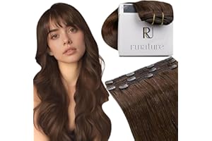 ‎RUNATURE RUNATURE Echthaar Extensions Clip Braun 40cm 3 Stück Clip in Extensions Echthaar Gerade Clip Extensions Echthaar Günstig Braun Menschliches Haar 50g #4