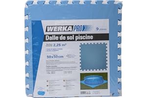 WERKA Pro, Lot de 9 Dalles de Sol Piscine, Dimensions : 50 x 50 cm, Matière : polyéthylène, Surface Couverte par Le Lot de 9 Dalles : 2,25m², Coloris : Bleu, Tapis de Sol pour Piscine