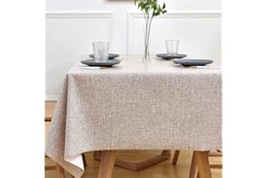 Yofori PVC Table Cloth Wipeable Plastic Tablecloth for Rectangle Table Wipe Clean Waterproof Table Cover for Kitchen Dining Outdoor (137x180cm, Beige)