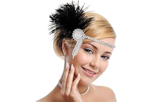 MWOOT Bandeau Plume Année 20 Couronne Plume strass Accessoires Flapper Bandeau des Année 1920 Serre-tête Vintage Classique Partie à Thème