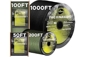 TECEUM Paracord Type III 550 Black – 30 m – 4mm – Tactical Rope MIL-SPEC – Outdoor Para Cord – Camping Hiking Fishing Gear an