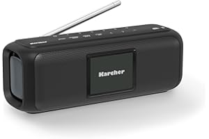 Karcher DAB Go tragbarer Bluetooth Lautsprecher & Digitalradio DAB+ / UKW Radio mit 2, 4" Farbdisplay/Wecker / 5 Watt Stereo-Sound/USB-C/Akku, Schwarz