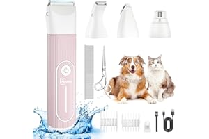 Hoofun 4 in 1 Tosatrice per Cani IPX7,Silenzioso con Cavo USB Tosatrici Elettriche per Toelettatura per Cani,rasoio elettrico per cani per Taglia Capelli Intorno a Zampe, Occhi (Pink)