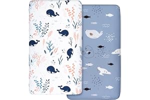 GLLQUEN BABY Lot de 2 draps-housses 100 % microfibre respirants, confortables et légers Oeko-tex100, s'adaptent à toutes les formes de matelas de berceau, sablier, ovale (baleines)