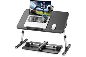 SAIJI Stolik do laptopa do łóżka, regulowana wysokość i kąt nachylenia, ze składanymi nogami, nóżki do sanek, blat ze skóry PCW, kompatybilny z laptopami do 17 cali (kolor