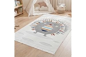 RUGURA Alfombra Infantil Habitación Niña Niño Dormitorio Animales Nubes Estrellas Arcoiris 160x230cm Gris Azul Turquesa Crema Blanco
