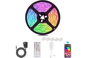 ALED LIGHT Bluetooth LED Strip 5M Waterproof LED Strips Lights Music Sync Color Changing RGB 12V 5050 Cuttable Sticky LED Lights with Remote&App Control Lights for Bedroom Outdoor Party TV Kitchen