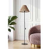 Marrien Mono Doğal İp Başlıklı Zemin Lambaderi, Modern Salon ve Oturma Odası K&ouml;şe Aydınlatması - Siyah - 145 cm &ndash; Ayaklı Lamb