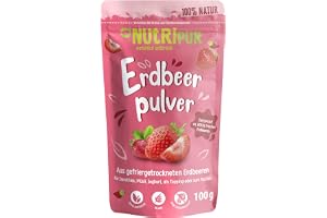 Jordgubbspulver: 100 g frystorkade och finmalda jordgubbar - Torkad frukt utan tillsatt socker - Jordgubbspulver, frystorkad frukt, frystorkade bär från NutriPur
