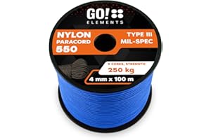 GO!elements Paracord de Nylon a Prueba de desgarros - 4mm Paracord 550 Typo III Cuerda - Adecuado como Cuerda Yute & Cuerda Gruesa | MAX. 250kg