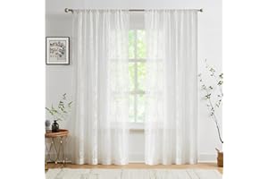 Abstractex White Lace Net Sheer Curtains 72 Inches Long Floral Leaf Knitted Vintage Light Filtering Embroidery Elegant Window Treatment for Girls Bedroom Living Room, Rod Pocket 58" W