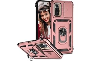 POUHYE Funda para Xiaomi Redmi Note 10 Pro/Note 10 Pro MAX Carcasa Original,Silicone TPU + PC Rugged Bumper Case 360° Magnético Anillo Soporte,Cubierta de cámara Deslizante Proteger Carcasa Oro Rosa