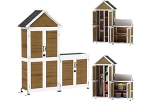 Outsunny Abri de Jardin + Armoire de Rangement en Bois, cabane de Jardin extérieur intérieur avec Toit incliné en Asphalte, étagères et Portes verrouillables, Armoire à Outils pour Balcon, Naturel