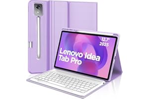 JADEMALL Funda con Teclado para Lenovo Idea Tab Pro 12.7", Teclado Bluetooth Inalámbrico Desmontable con Funda Delgada y Ranura para Bolígrafo para Tablet Lenovo Idea Tab Pro 2025 12.7 Pulgadas, Morado Claro
