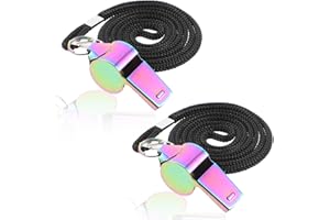 JJUNW 2 Stück Bunt Pfeife, Edelstahl Trillerpfeife mit Umhängeband Sportpfeifen Laserpfeife Schiedsrichter pfeifen für Schulsport Fußball Hundetraining Sportunterricht