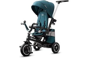 KK KINDERKRAFT Kinderkraft EASYTWIST Tricycle pour Enfant avec Accessoires, fenêtre de Toit, Sangles de sécurité, Rotation à 360 °, Roue Libre, Barre de poussée, Convient aux Enfants de 9 Mois à 5 Ans, Vert