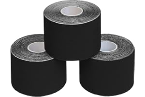 BB Sport 3 Rouleaux Bande Kinésiologie 5 m x 5,0 cm Diverse Couleurs E -Book Exemples D'application Ruban Adhésif Tape Kinésiologique, Couleur:noir
