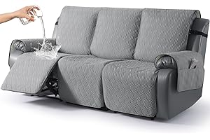 KinCam Funda Sillon Relax reclinable, Impermeable Funda para Sillón Relax con Bolsillo Laterales y Correas elásticas para Perros y Mascotas, Suave y Lavable Funda Sofa 3 plazas Gris Claro