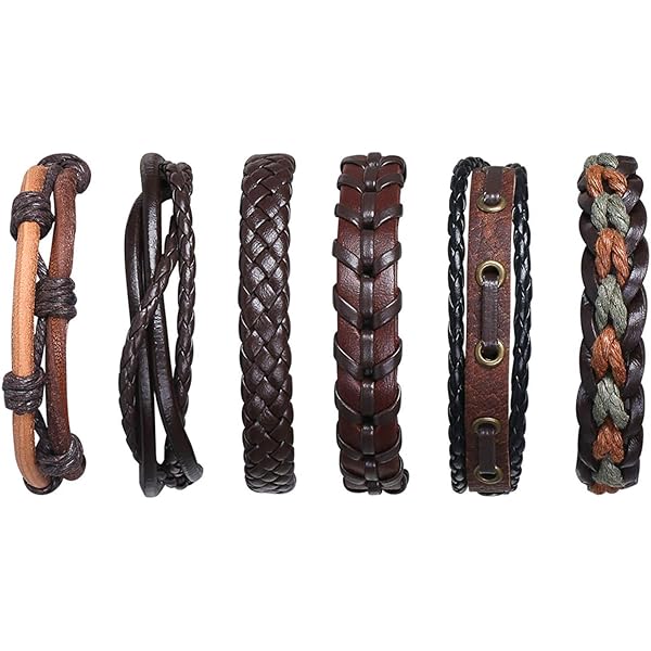 MILAKOO 6 stuks zwarte gevlochten leren armbanden voor dames