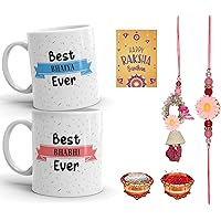 RGUC Rakhi for Brother and Bhabhi Gift Pack Designer Lumba Rakhi Set, 2 Printed Coffee Mug, Rakshabandhan Special Card…