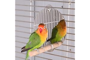 Yuehuamech Espejo de pájaro con perca de madera de acero inoxidable jaula de pájaros, espejo para mascotas, barra de pie, jaula de loro, juguete para budgies, cockatiel, cono, tortolitos