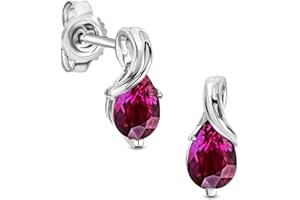 Miore Kolczyki damskie w kształcie kropli z kamieniem szlachetnym/kamieniem urodzinowym z białego złota/żółtego złota 9 karatów/złoto 375, biżuteria do uszu, Białe złoto, rubin