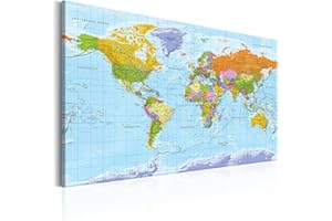 decomonkey 90x60 cm Politische Weltkarte Deutsch Pinnwand Leinwand Bilder Wandbilder Landkarte Welt Kontinente Reise Geographie