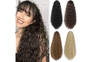 PARXITN Ponytail Cheveux Naturel Bouclés Postiche 22 pouces/55cm Queue de Cheval Ondulé Synthétique Drawstring Ponytail Extension pour Femmes