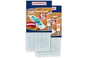 Leifheit Lot de 2x housse lave-sol micro duo pour Clean Twist M Ergo et PowerClean, housse de rechange microfibres, housse pour balai à plat, housse nettoyante pour tous sols, housse double fibre