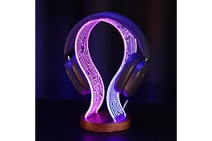 Ammonite Kopfhörerständer - Walnussholz Gaming Schreibtisch Accessoire mit LED-Leuchten, USB-Strom & PCB-Muster Gamer Freund Junge Mann - Blau & Rosa Licht für Game Room Decor