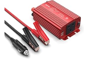 BESTEK 300W Power Inverter 12V to 240V 230V Pure Sine Wave Inveter with 4.2A Dual Smart USB Ports Car Adapter for Cars, Vessels and Power Failure Emergencies (300W-Red)