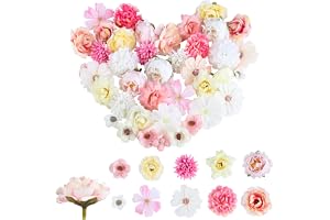 HOCUCHELAND 40 stycken konstgjorda blommor blomhuvuden, konstgjorda blommor för pyssel med 10 stilar, konstgjorda blommor, de