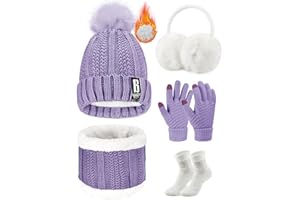 Tuopuda Gorro Bufanda Guantes Set para Mujer Gorro de punto Bufandas Guantes de Pantalla Táctil Orejeras de Invierno de Calentadores Suaves Calcetines Invierno Regalos Conjunto para Mujer