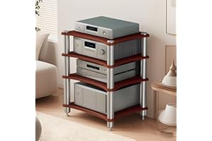 SHZYJBRY 4-Tier AV Media Stand, Stereo Racks and Stands, Video Component Cabinet Audio Rack Tower for DVD Player Game Console TV Box WiFi Routert (Dark Wood, 4-Tier)