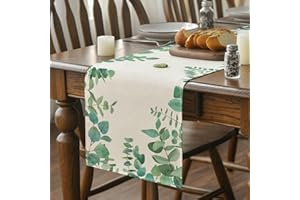 BREANIFULL Moderno Tovaglia Runner da Tavola Fantasia con Fiori e Piante Verde Estate Primavera Cucina Decorazione per l’estate Decorazione Cucina Interni Feste e Festività,33x183cm