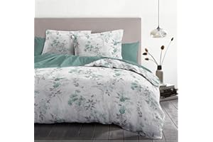 HOME LINGE PASSION Home Passion Bettbezug, 3-teilig, 100% Baumwolle, 57 Fäden/cm², 220 x 240 cm, Weiß und Grün