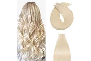 Silk-co 20 Pieces Invisible Tape in Hair Extensions 14in 100% Real Remy Human Hair Extension #60 Platinum Blonde Skin Weft 40g Seamless Straight Silky Soft Hair Extension