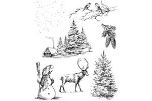 Briartw Christmas Tree Deer House Birds Snowman Stamp for Card Making DIY Scrapbooking Paper Crafting Handamde Crafts Scrapbook Photo Album Decor Scrapbooking Supplies
