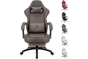 Dowinx Sedia da gioco con cuscino primaverile, da corsa, da ufficio, con massaggio, ergonomica, con poggiapiedi, in pelle PU (marrone)