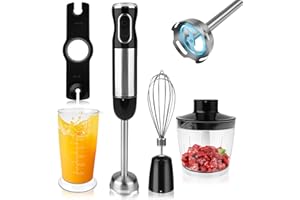 Dreamhigh® Frullatore a Immersione 4 in 1, 1000W con 12 Velocità Regolabili + TURBO e 2 Pulsanti, Mixer Immersione con Frusta, Tritatutto 500ml e Misurino 700ml, per Zuppe, Pappe e Smoothie