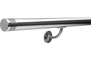 Seagull Balustrades Satin Brushed Polished Stainless Steel Handrail for Stairs - Select Length - Pre-Assembled Stair Banister with Multi-Groove End Caps