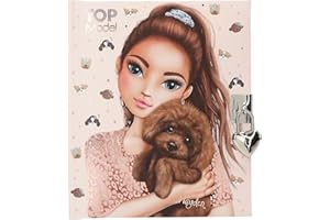 Depesche 13570 TOPModel Kitty and Doggy - Agenda con Cerradura y Llave de corazón, Libro en Color Rosa, con Motivo de Modelo, Dibujo de Perro y 192 páginas rayadas