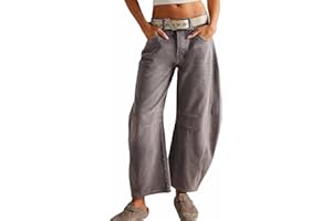LOVEIMGS Womens Stretchy Mid Rise Barrel Jeans Vintage Loose Wide Leg Cropped Denim Pants Y2k Baggy Boyfriend Jeans