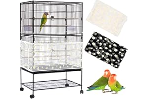 YEPPER 2 Stücke Einstellbar Vogelkäfig Abdeckung, Extra Groß Vogelkäfig Samenfänger, Papageien Kordelzug Vogelfutter Kleintiere Netz, Abdeckung Rock Bewachen für Runde Quadratische Käfige (Weiß+Schwarze)