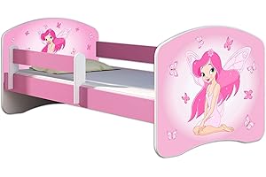 Kinderbett Jugendbett mit einer Schublade und Matratze Rausfallschutz Rosa 70 x 140 80 x 160 80 x 180 ACMA II (07 Rosa Fee, 80 x 180 cm)