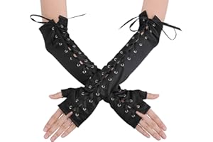YOLEV Guantes sin dedos para mujer, con cordones, codo, con cordones, steampunk, para disfraz, calentador de brazos de satén para disfraz de Halloween